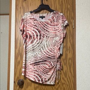 Chic Abstract Pink and Brown Blouse NWT with Tie Side